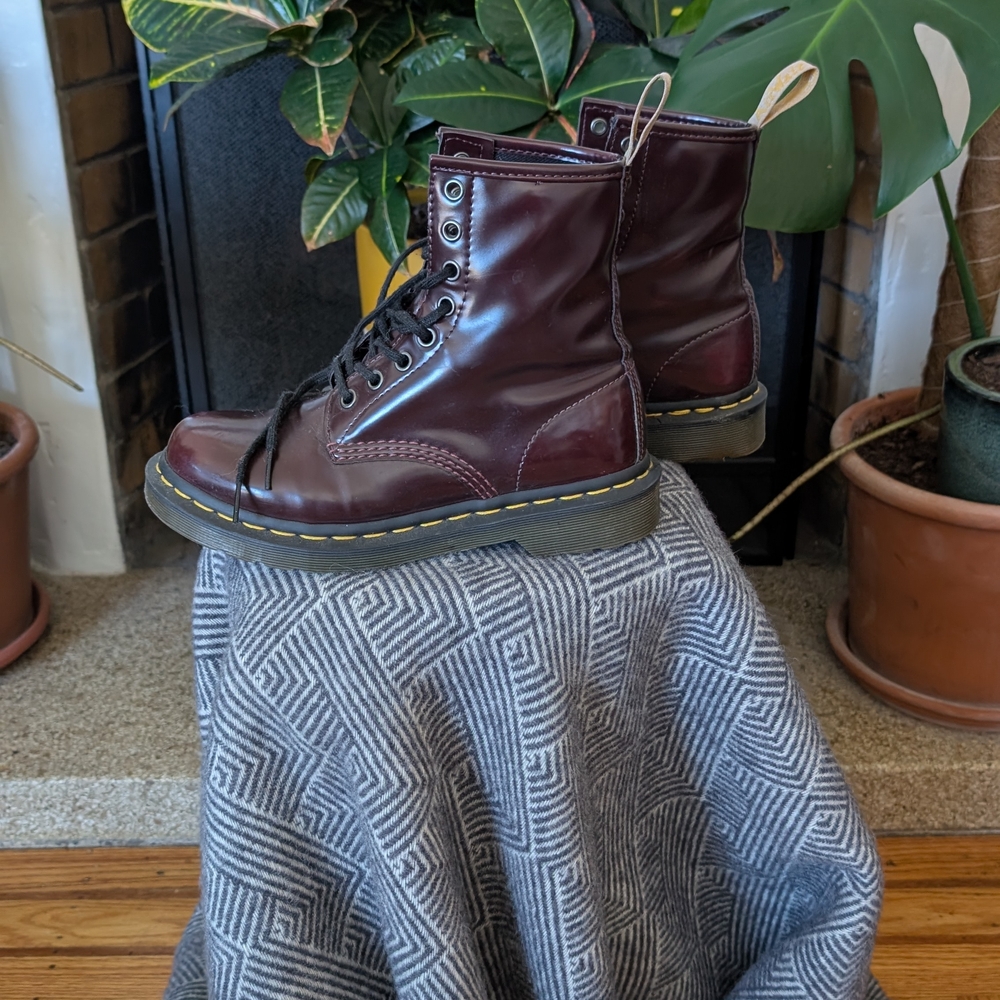 Burgundy Leather Lace-Up Boots - Classic Combat Style